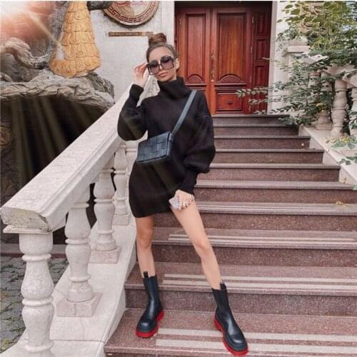 Fashion Knitted Mini Dress Turtlenecks Lantern Sleeve Sweater Dresses Womens Casual Elegant Pullovers Solid Color Tops Clothing