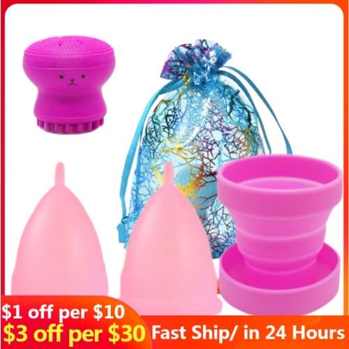 2pc Medical Silicone Menstrual Cup Foldable Cup Feminine Hygiene Menstrual Period Reusable Vagina Cups Women menstrual collector