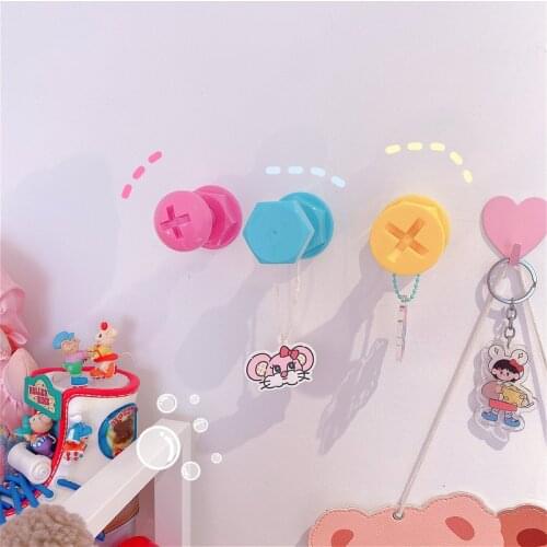 3pc/lot Cute Style Creative Screw Hook Room Decoration Plastic Hook Nailless Seamless Sticky hanger Punch-Free key holder