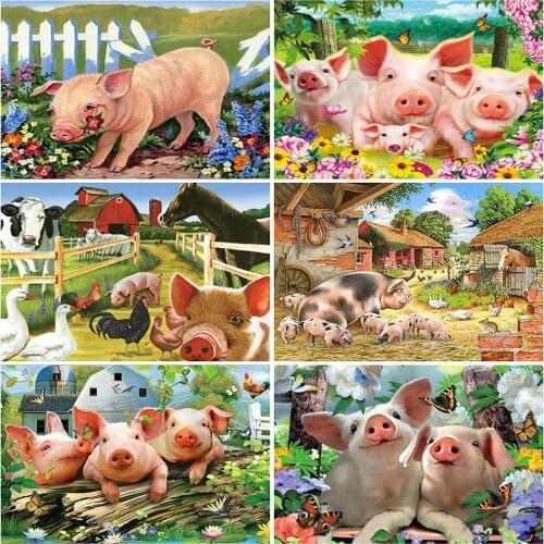 EverShine 5D Full Drill Square Diamond Painting Animal Diamond Embroidery Pig DIY Mosaic Rhinestones Picture Home Decor