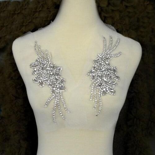 Clothing dress appliques Super High-grade imitation Rhinestone patches handmade embroidery wedding dress accessories 23X8cm
