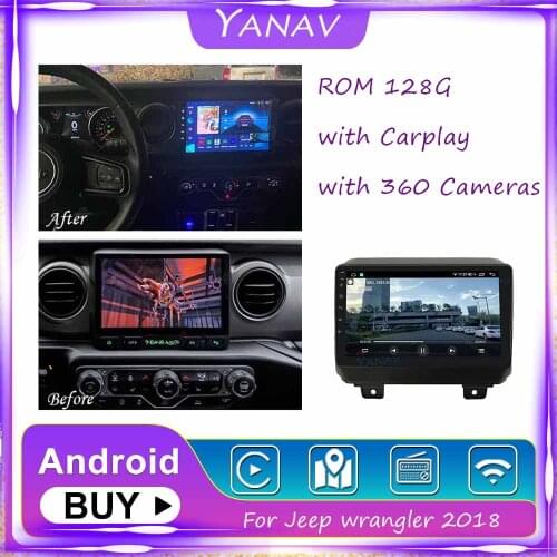 128G Car Radio Android 2 Din Stereo Receiver For Jeep Wrangler 2018 GPS Navigation Multimedia System MP3 Player with 360 Cameras