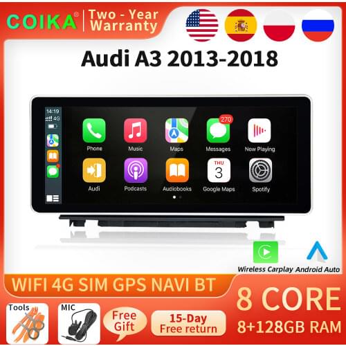 10.25" 8 Core 4+64GB RAM Car Multimedia Touch Screen For Audi A3 2013-2018 Google BT WIFI 4G GPS Navi Radio Carplay Android 10.0