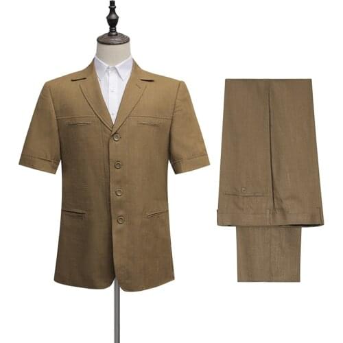 Cenne Des Graom Coffee Safari Mens Suits Khaki Tailor-Made Blazers Pants Normal Business Causal Party Singer Groom Wedding Prom