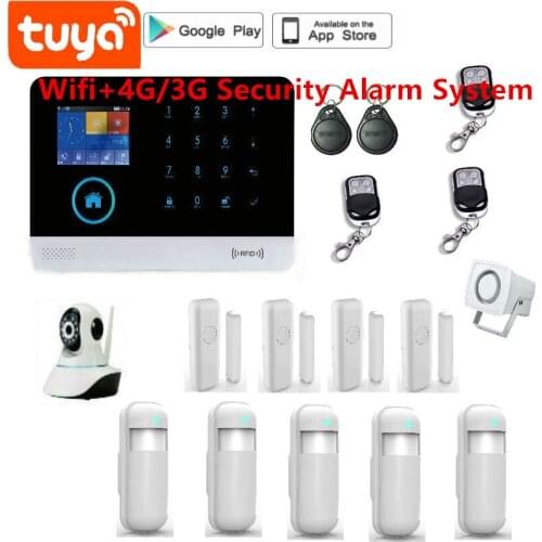 EN RU ES PL DE Switchable Wireless Home Security WIFI 4G GSM GPRS Alarm system Tuya APP Remote Control RFID card Arm Disarm