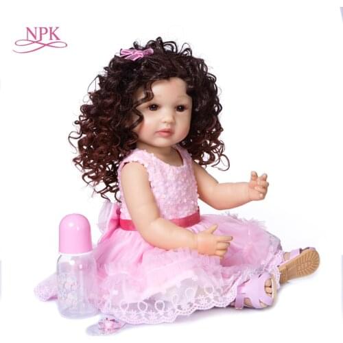 NPK 55CM full body soft silicone flexible real soft touch reborn baby toddler pincess curly hair fashion girl doll Xmas Gift