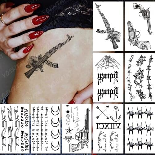 Waterproof Temporary Tattoo Sticker Small Lace Rose Gun Flame Flash Tatoo English Letter Wrist Fake Tatto For Body Art Women Men