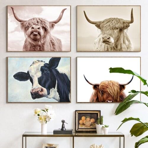 Highland Cow Print Multiple Colour Canvas Painting Modern Fashion Top Seller Animal Poster and Prints for Living Room Home Decor