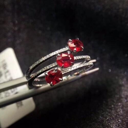 Luxurious width Three layers rich Natural red ruby gem ring S925 silver natural gemstone ring women wedding party gift jewelry