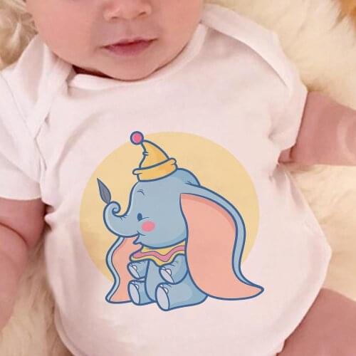 Elephant Dumbo Cartoon Printed Newborn Jumpsuit Short Sleeve Tops Kawaii Graphic Baby Bodysuits Infant Clothing Dropship