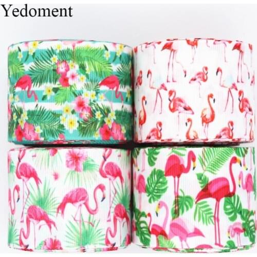 10 Yards Grosgrain Ribbon Flamingos/Flowers Printed Ribbon 1.5" 38MM For Hair Bows DIY Crafts Handmade Accessories M19040602