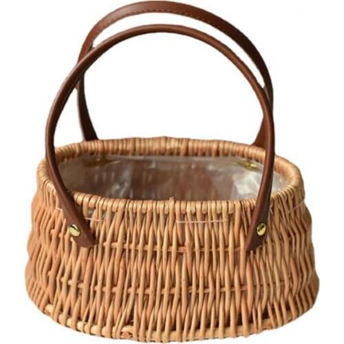 Storage Basket Handmade Weaving Basket Creative Vintage Style Willow Woven Camping Picnic Basket with Handle for Outdoor