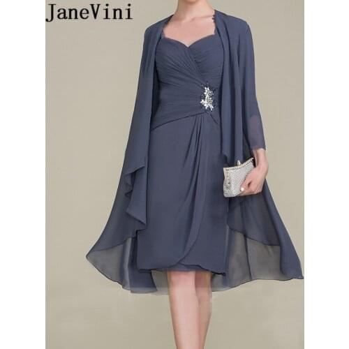 JaneVini Lace Short Evening Gown Mother of the Bride Dresses for Weddings Chiffon Plus Size Beaded Party Dinner Dress With Coat