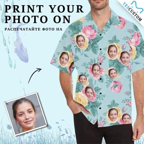 YesCustom T-Shirt Summer Custom Face Photo Cardigan Beach Tee All Over Printed Oversize Party Hawaiian Shirt Floral Blouses Tops