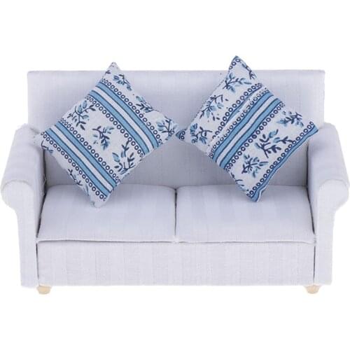 Dollhouse Furniture 1/12 Scale Miniature Couch & Cushion Pillow Toys for Dolls House Living Room Decor