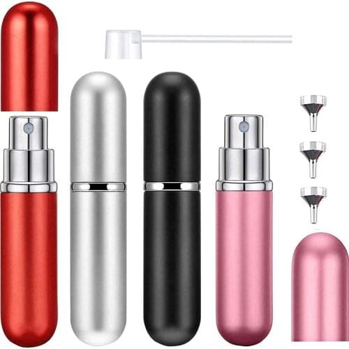 4PCS 6ml Refillable Perfume Atomizer Bottle Travel Cosmetic Container Bottle with 3 Funnels Aluminum Perfume Spray Bottle Empty