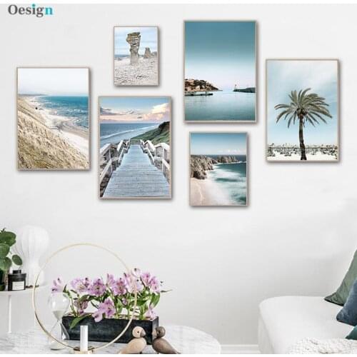 Ocean Sea Beach Bridge Canvas Poster Nordic Nature Seascape Wall Art Print Painting Scandinavian Living Room Decoration Picture
