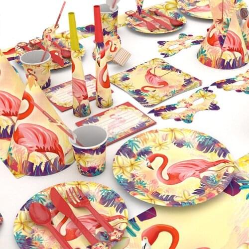 Cartoon Flamingo Theme Birthday Party Decorations Kids of Girl Baby Shower Disposable Tableware Set Party Supplies For Home DT25