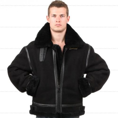 B3 shearling Bomber Fur military pilot World II Flying aviation air Leather jacket Environmental protection of leather Mens