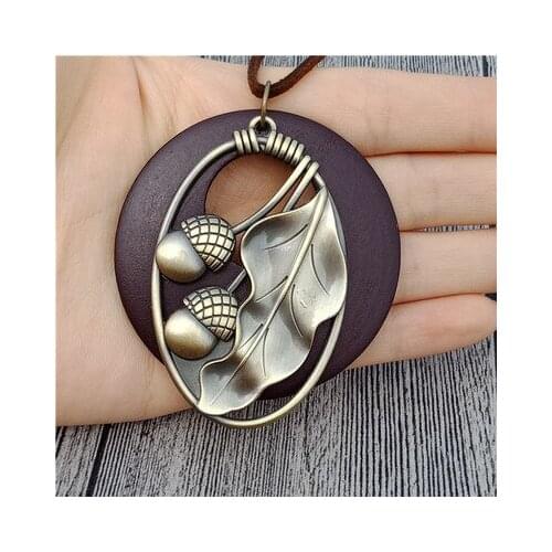 Charming wooden leaves Vintage Necklace long sweater chain national style versatile artistic charm female accessories