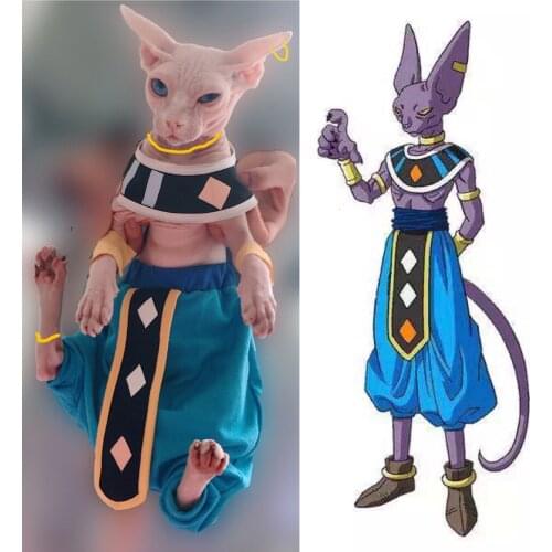 Sphinx Hairless Cat Clothes Cosplay Dragon the Destroyer Beerus Cape Crotch Pants Anime Pet Costume