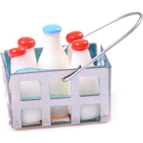 One Set 5 Bottle of Milk with 1 Basket 1:12 Dollhouse Miniature Food Drinks Play Kitchen Accessories Toy