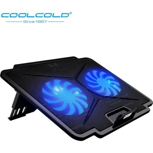 COOLCOLD 2 USB Laptop Cooling Pad Five Adjustable Angles USB Cooler Fan Cooling Stand With Led Light For 12-15.6'' Notebook