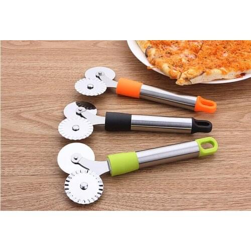 Wholesale 200 PCSStainless Steel Double Roller Pizza Knife Cutter Pastry Pasta Dough Crimper Round Hob Lace Wheel Kitchen Tools
