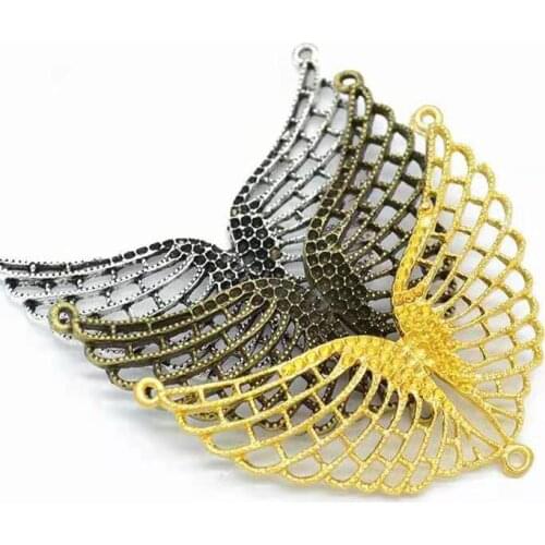 2pcs 3 Colors 60x65mm Alloy Retro Hollow Wing Charm Pendant Jewelry Findings Accessories