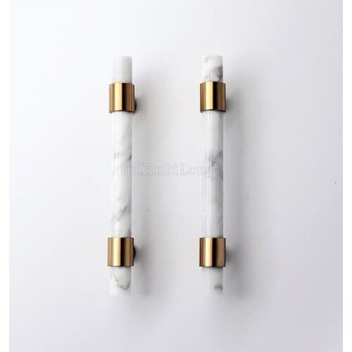 2PCS Nordic Natural Stone + Brass Knobs T Bar Handles Drawer Pulls Kitchen Cabinet Knobs and Handles Furniture Hardware GF143