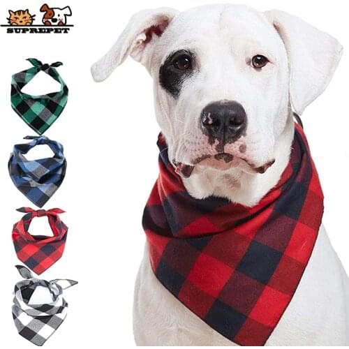 SUPREPET Dog Collars for Pet Dog Cat Cute Plaid Adjustable Dog Collars Puppy Slobber Towel Cat Collar Plaid Scarf Dog Bandana
