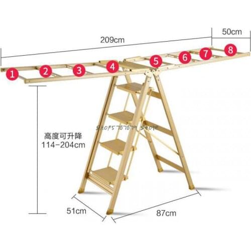 Ladder Clothes Hanger Indoor Household Aluminum Alloy Multi-purpose Folding Lifting Wing Type Clothes Hanger Ladder He