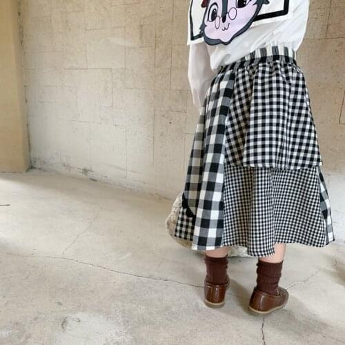 1 2 3 4 5 Years Toddler Girls Skirts Fashion Korean Plaid Stitching Skirt for Girl Casual Elastic Waist Pleated Skirts 2020 New