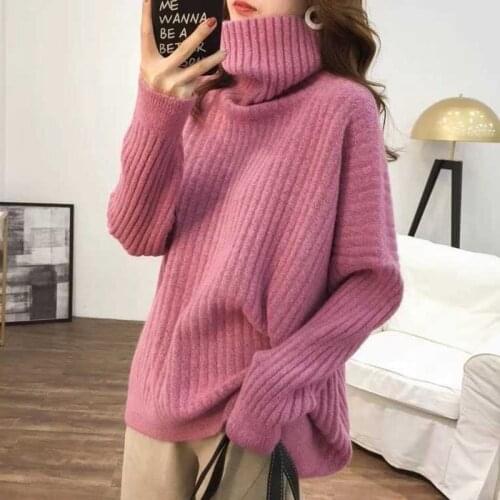 Women Sweater Basic Turtleneck Long Sleeve Loose Pullover Female Tops Fashion Casual 2021 Autumn Winter Wild Knitted Jumper W167