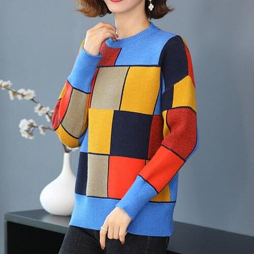 Korean Fashion Color Matching Women Sweaters Jumper 2021 Autumn Winter Goth Loose Cashmere Knitted Sweaters Female Pullover New