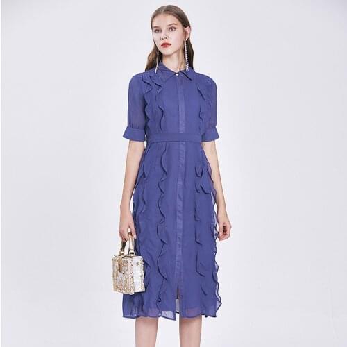SMTHMA Women New Summer Elegant Chiffon Dress High Quality Office Chic Party Dress Femme Ruffle Designer Runway Dress Vestidos