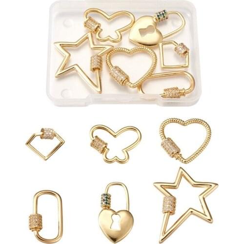 1 setBrass Screw Carabiner Lock Clasp Pendant Charms Connector for Jewelry Making DIY Bracelet Necklace Real 18K Gold Plated