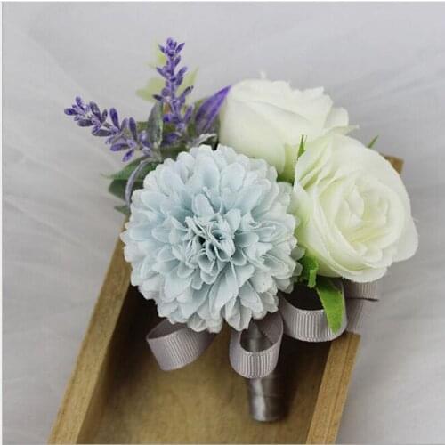 10Pcs New Gray add White Rose Corsage&Wrist Flowers Groomsman Article Flowers Wedding Party Decorative Corsage Wrist Flowers