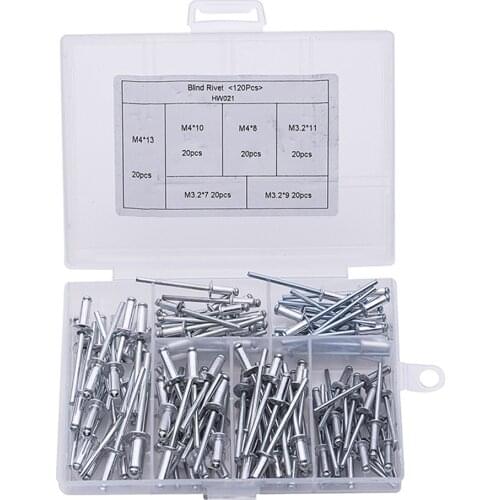 120pcs/box M3.2-M4 Aluminium Mushroon Head Break Mandrel Blind Rivets Nail Pop Rivets For Furniture Car Aircraft