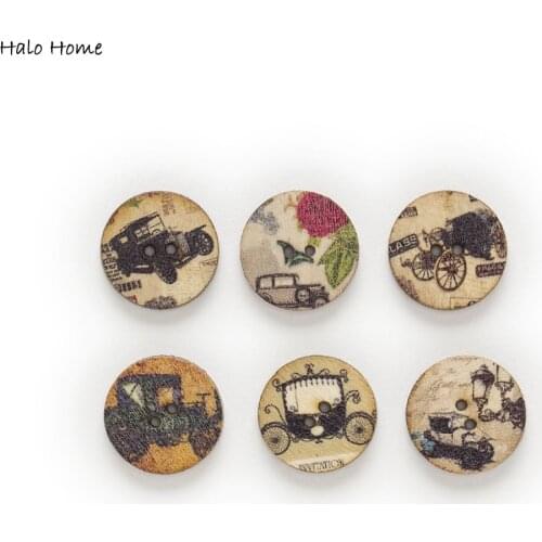 20mm 50pcs 2 Hole Mixed Antique car Round Wood Buttons Sewing Scrapbooking Crafts Clothing Home Decor