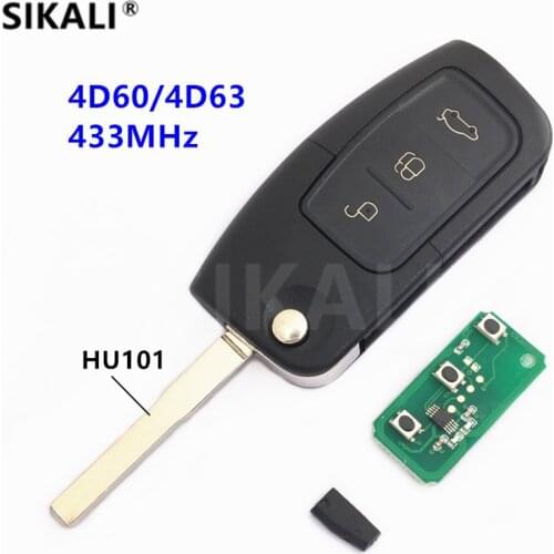 3 Buttons Remote Car Key for Ford C-Max D-Max S-Max Focus Mondeo Fiesta Galaxy Fusion KA, 4D60 or 4D63 Chip, 433MHz