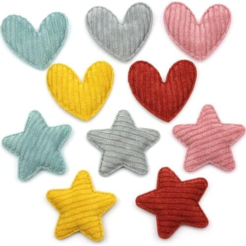 30Pcs 4.5cm Mixed Flannelette Heart Star Padded Appliques For Baby Headwear Hairpin Accessories DIY handmade Crafts wholesale