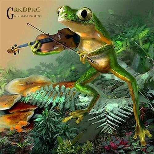 5D DIY Diamond Painting Frog musician Rhinestones Mosaic Diamond Embroidery Animals Handwork Full Round Living Room Decoration