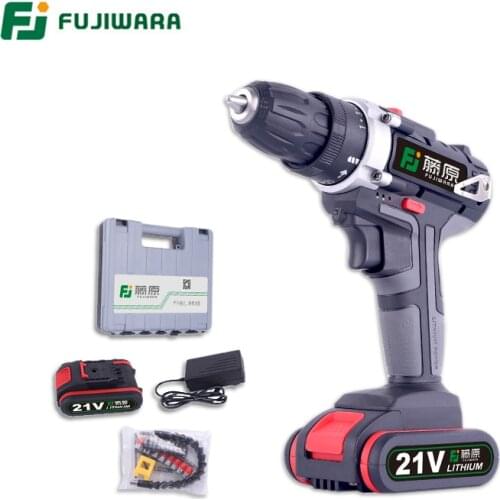 FUJIWARA 21v /16.8v /12V Electric Screwdriver Cordless Drill Power Driver Impact Drill Lithium Battery 2 speed