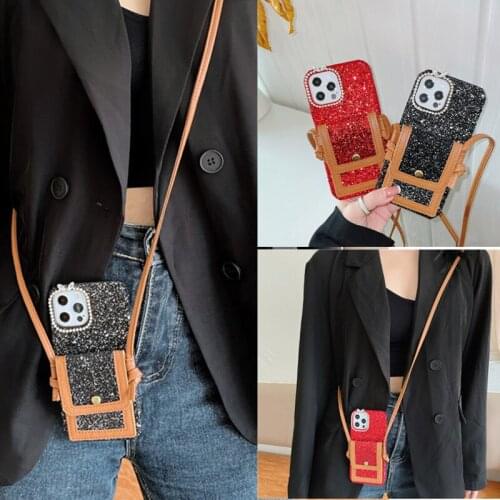 Bling Glitter Card Wallet Crossbody bag strap phone case for iphone 7plus case 12 pro max 11pro max 6 7 8 Plus XS MAX mini X XR