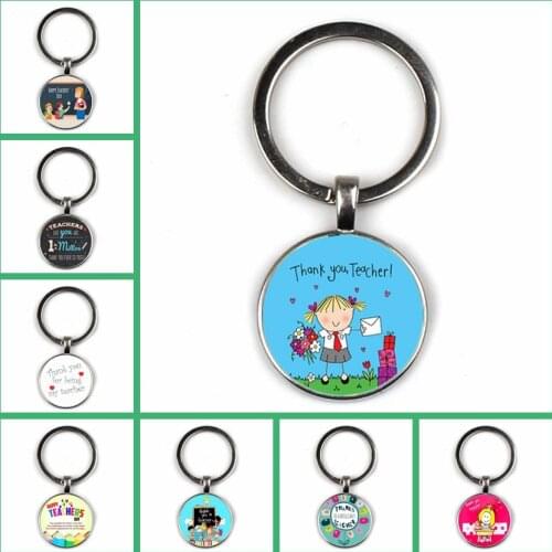 Fashion Thank You Teacher Text Keychain Charm Glass Crystal Pendant Keyring Quality Bag Car Key Chain Women Teachers Day Gift
