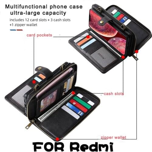 Multifunctional Wallet For Redmi Note10 Pro 8 9 luxury Wallet Cell phone Case Flip Cover