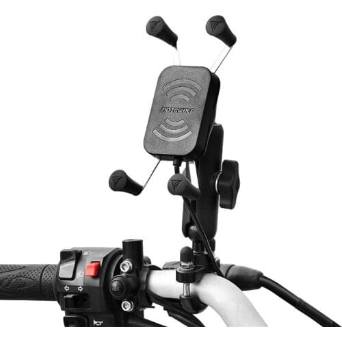 Motorcycle Handlebar Aluminuma Alloy Grip Cell Phone Mount Holder With Wireless Charger for 4-6.5 inch Mobile Phones