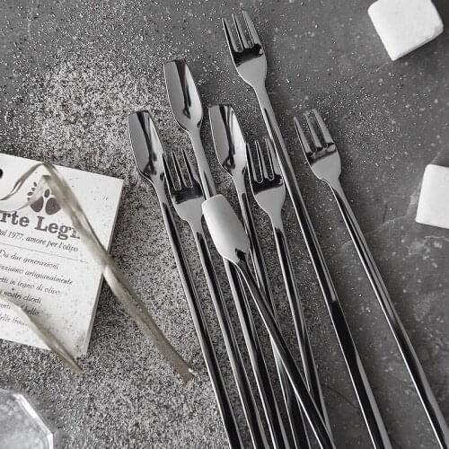 Long Handled Stainless Steel Mixing Spoon Fork Ice Cream Coffee Spoon Teaspoon Cocktail Stirring Spoon Barware Drinking Tool