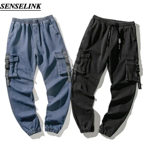 Men Plus Size Casual Cargo Pants 2021 Summer New Japanese Trend Black All-Match Jeans Streetwear Hong Kong Style Cargo Pants Men